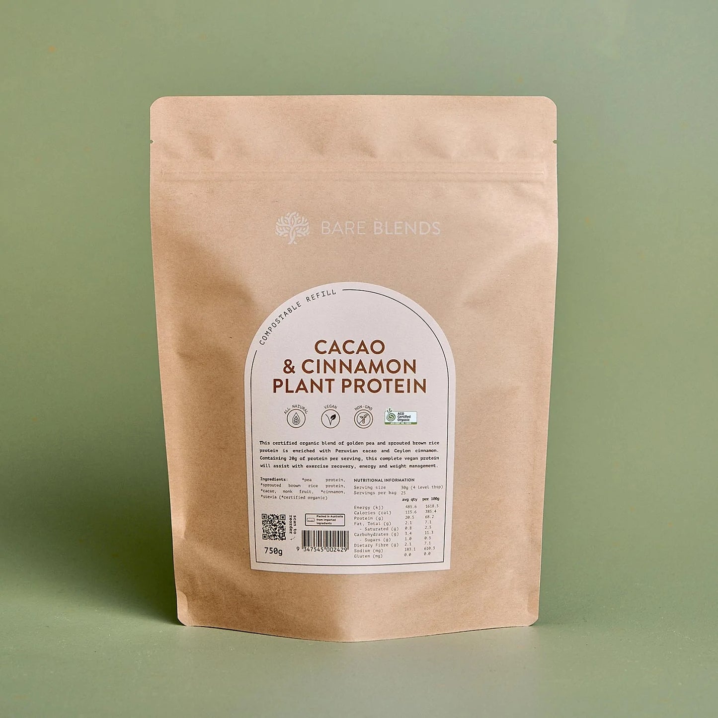 bare blends - cacao & cinnamon plant protein